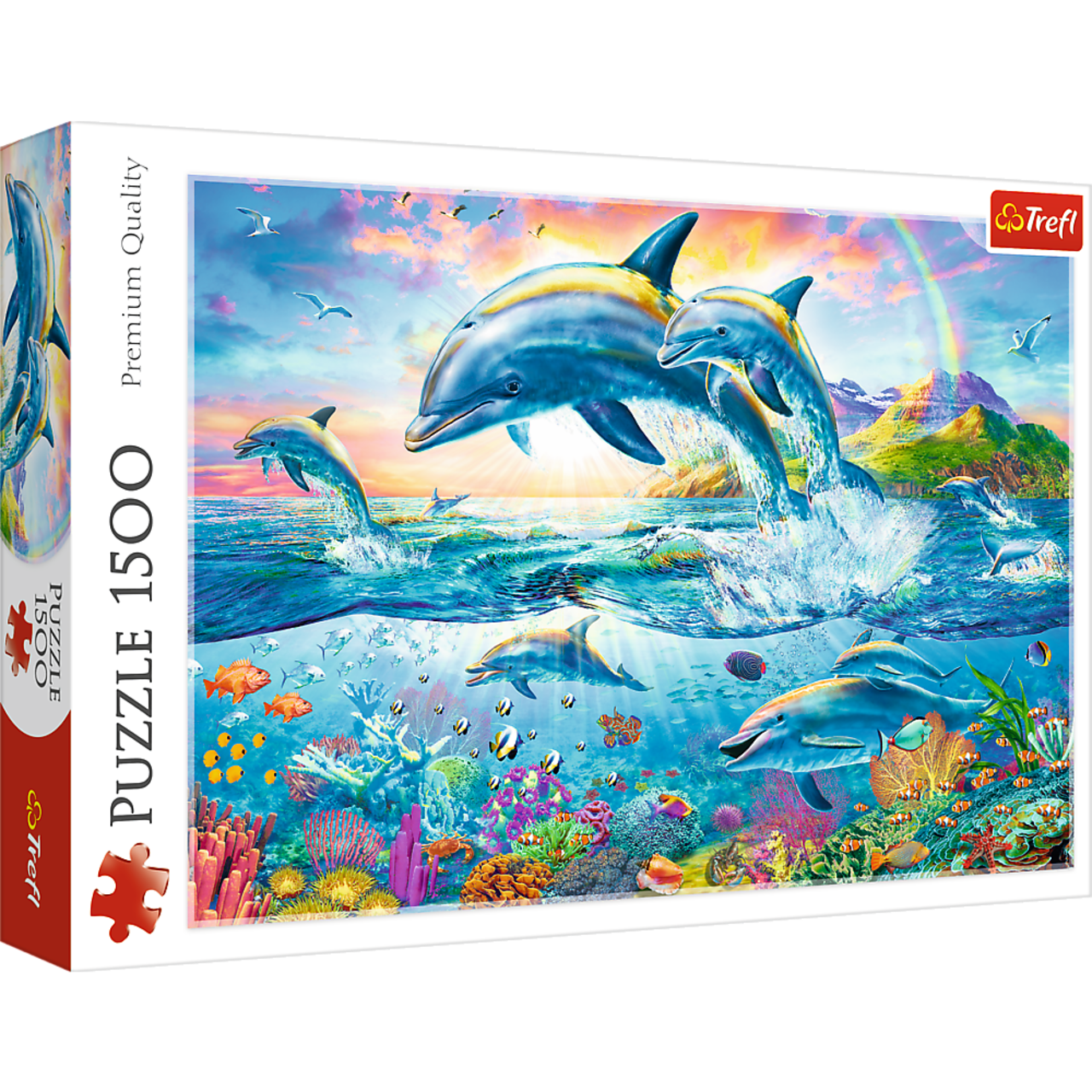 1500 Piece Jigsaw Puzzle, Dolphin Family, Ocean Scene, Island Paradise, Sealife, Coral Reef, Adult Puzzles, Trefl 26162
